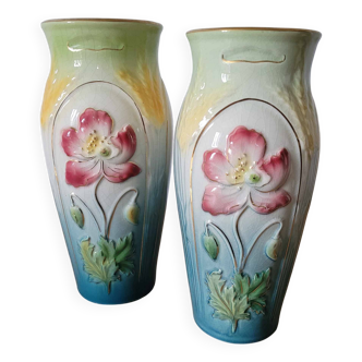 2 vases + jardinière Art Nouveau signée Gustave de Bruyn