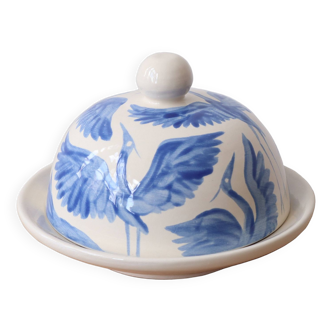 Rosanna Corfe Hand Painted Herons Round Butter / Jam Dish - Blue