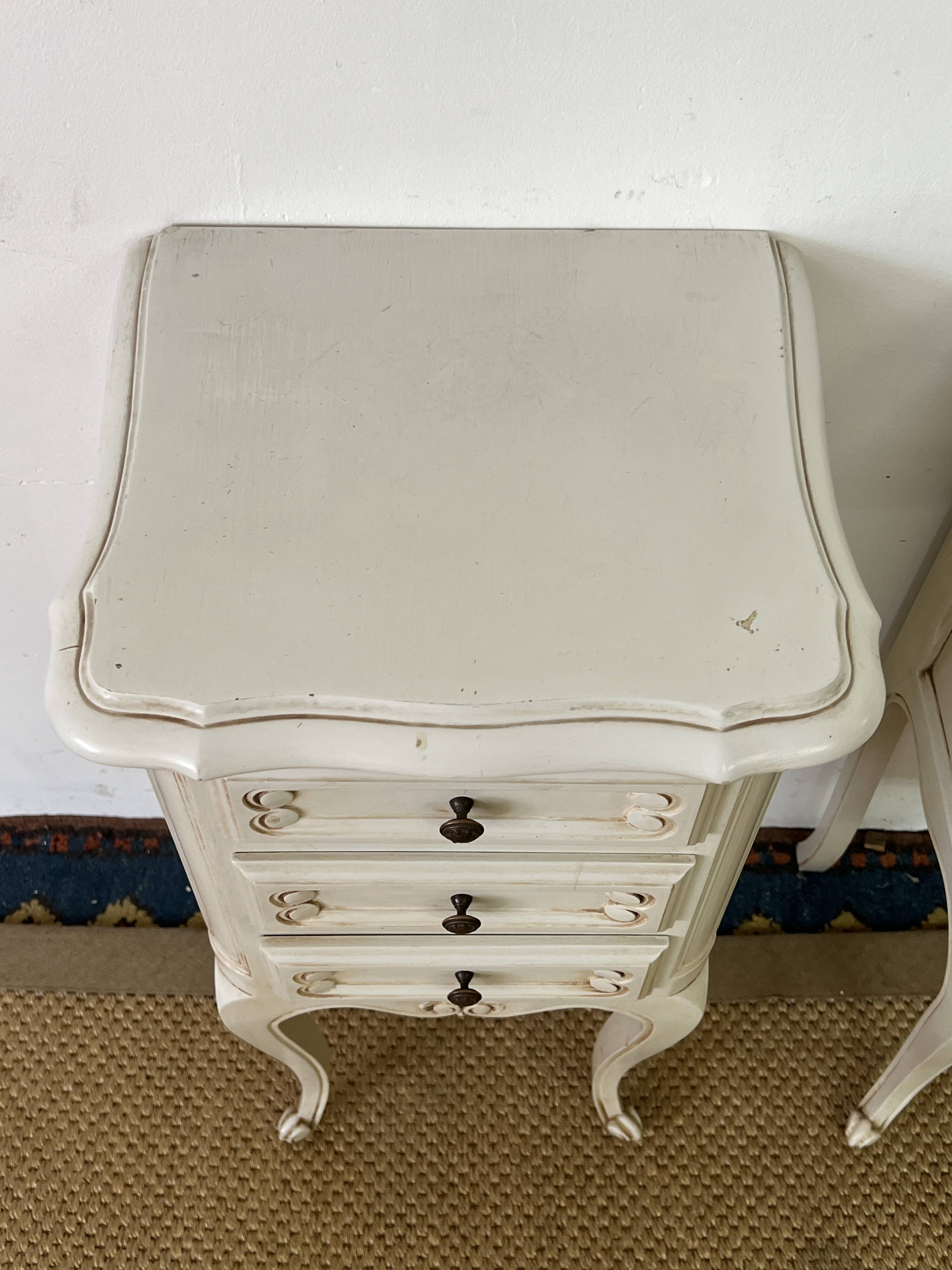 Pair of antique Louis XV style bedside tables, 3 drawers
