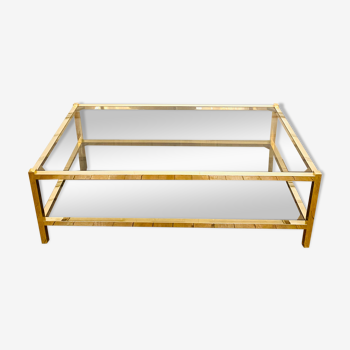 Coffee table in gold metal and smoked glass