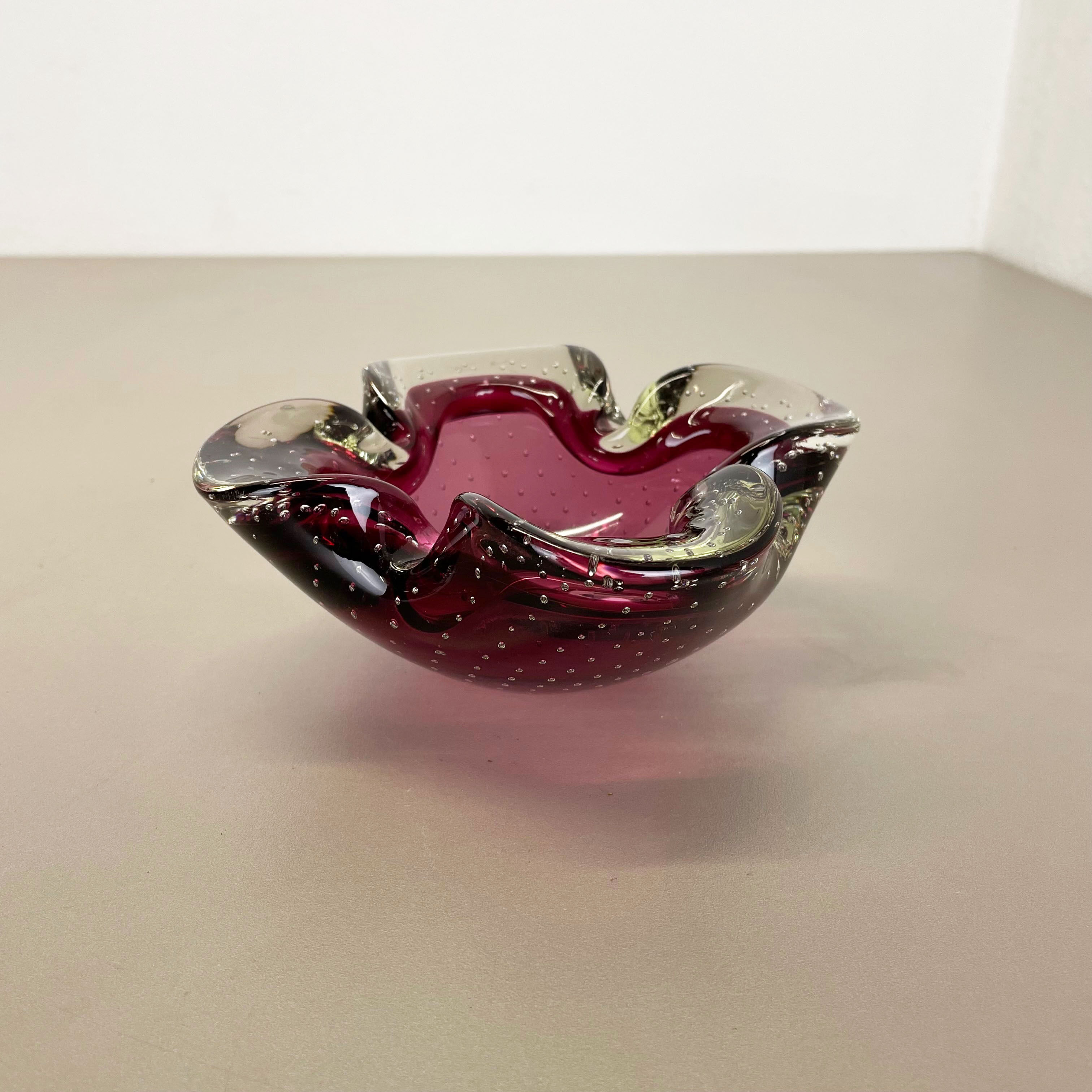 Cendrier en verre à bulles en verre de Murano rose Shell Shell Ashtray Murano, Italie, années 1970