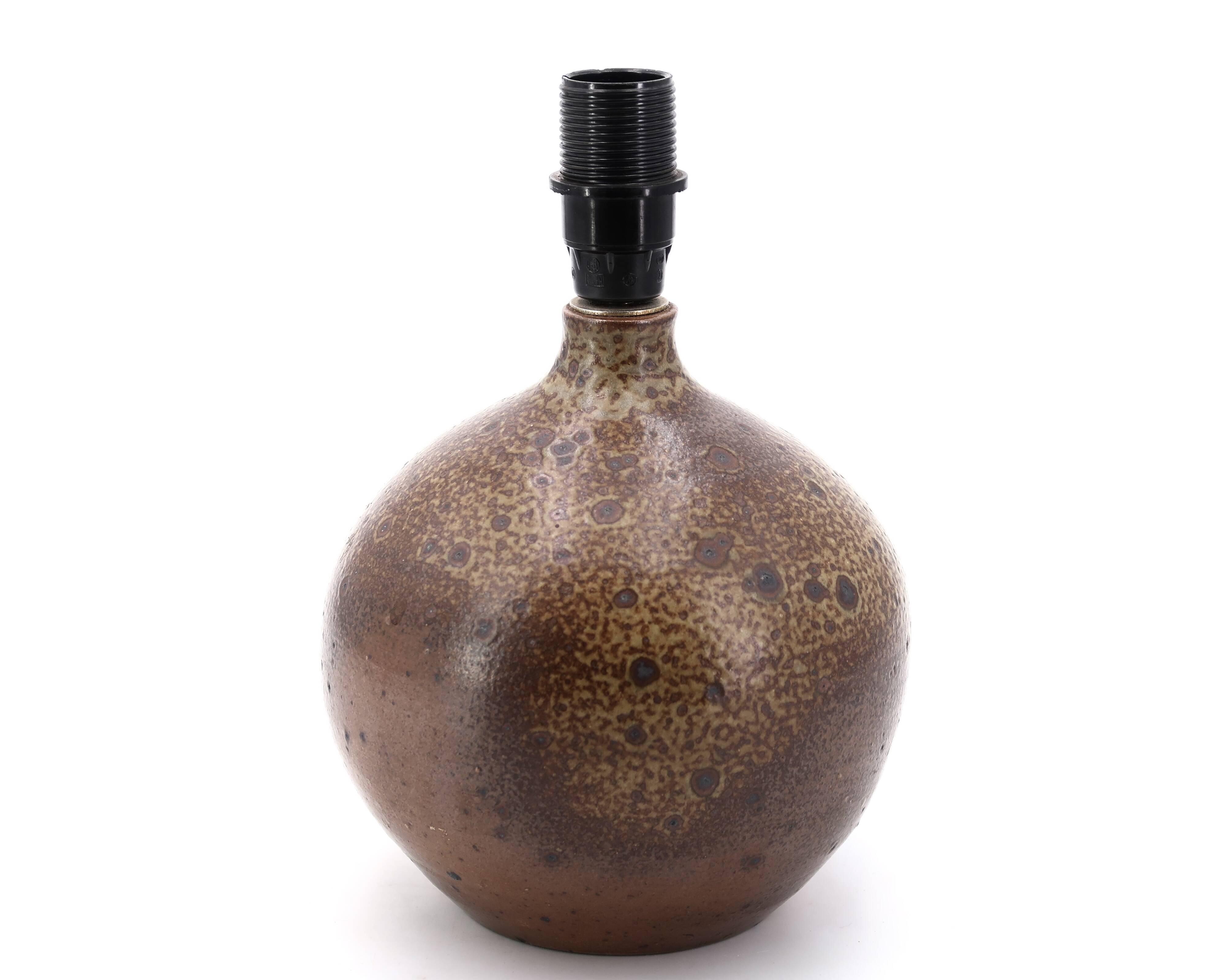 Stoneware lamp by Michel Dumont, green lampshade, 1970s