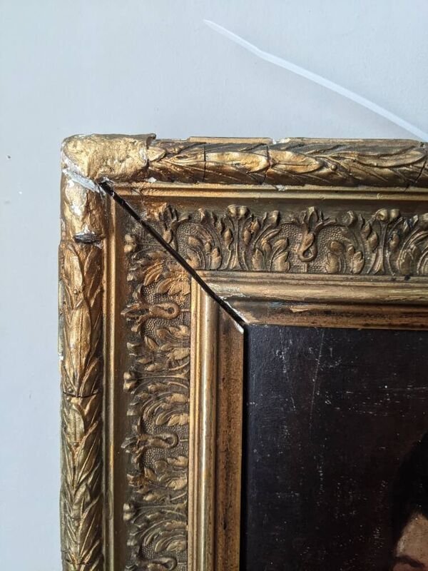 Huile sur bois portrait ancien décoration campagne antique baroque mouluré