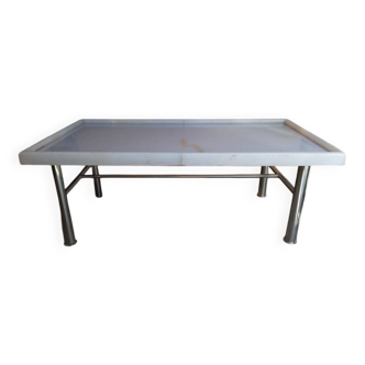 chrome metal and onyx marble coffee table, 1970s