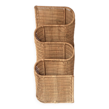 Wall-mounted magazine rack TIBY in rattan wicker by Karl Malmvall for Ikea from the 90s.