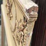 Old large Louis XVI style trumeau mirror with pediment and floral basket knot