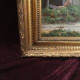 Antique oil painting, french barbizon school, wooden frame