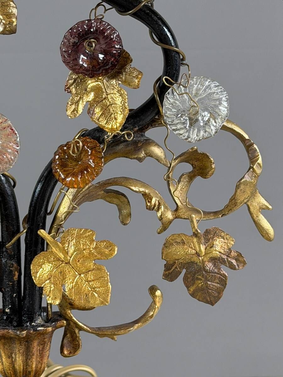 Bronze and polychrome glass lamp, 20th century
