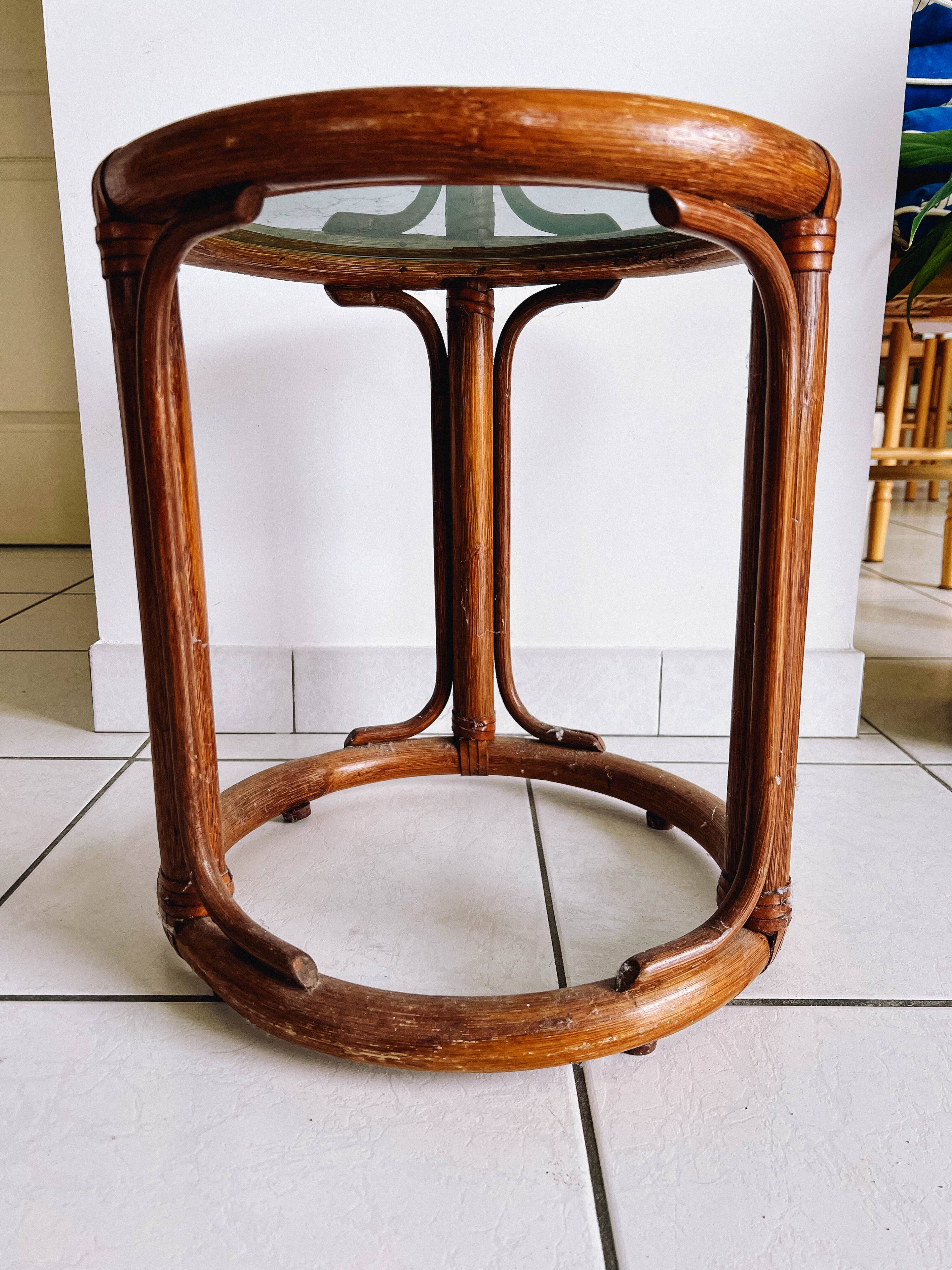 Round rattan coffee table from the 60s