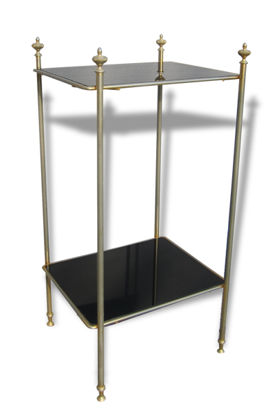 Bout de canapé chapiteaux doré et verre opalin noir 1950
