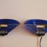Pair of 1980's Art Deco Inspired Cobalt Blue Glass Sconces - Design Light