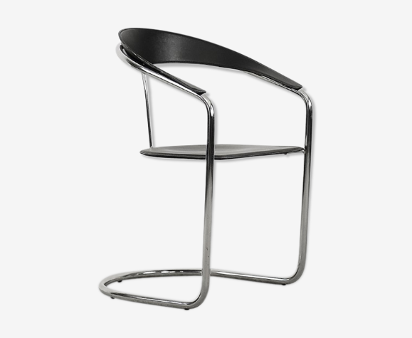 Vintage Minimalist Italian Black Leather Canasta Chair from Arrben, 1970s