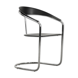 Vintage Minimalist Italian Black Leather Canasta Chair from Arrben, 1970s