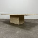 Rectangular travertine coffee table with central leg