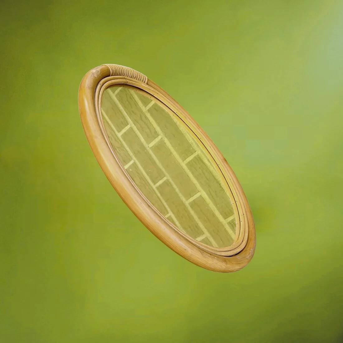 Vintage round bamboo rattan mirror 70s bohemian wall-mounted