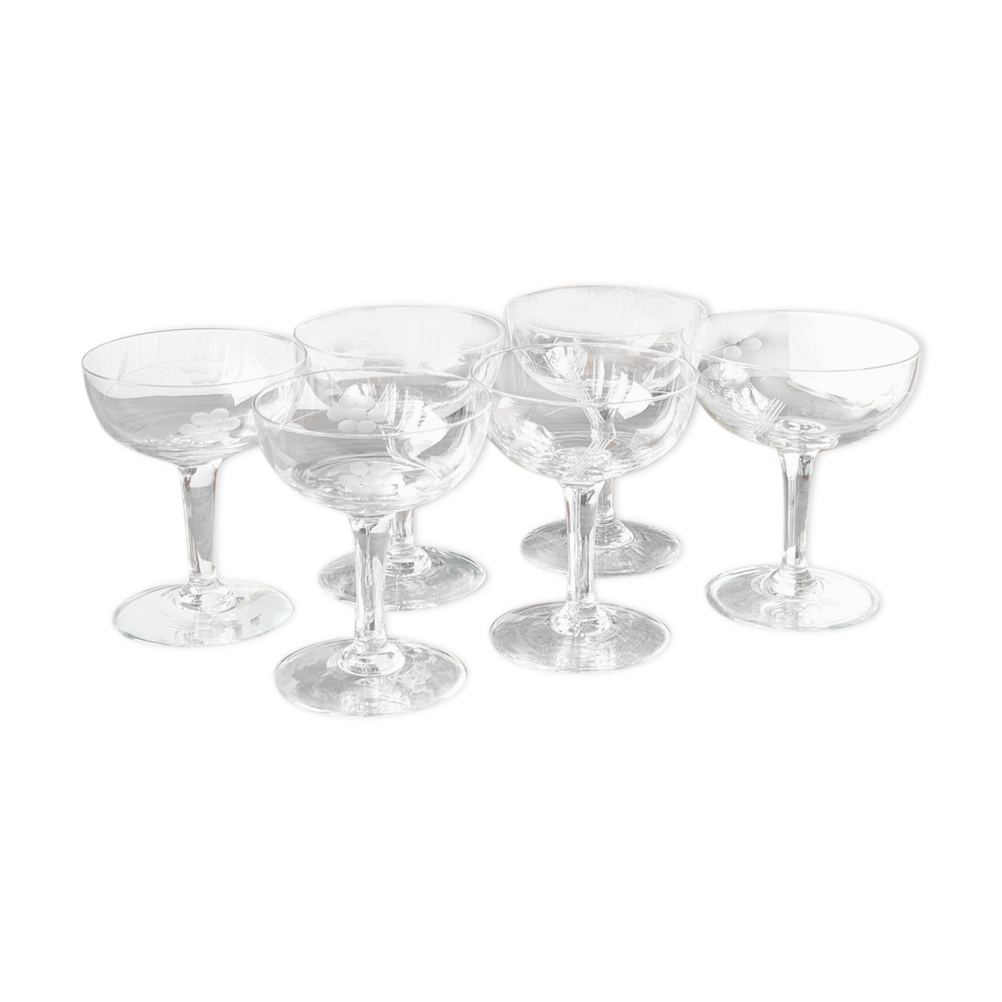 Lot of 6 champagne glasses in chiseled glass
