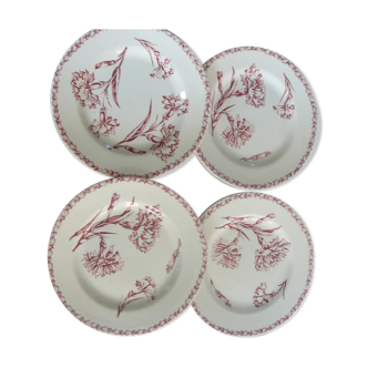 Lot de 4 assiettes plates Terre de fer, modèle oeillet  de Lunéville