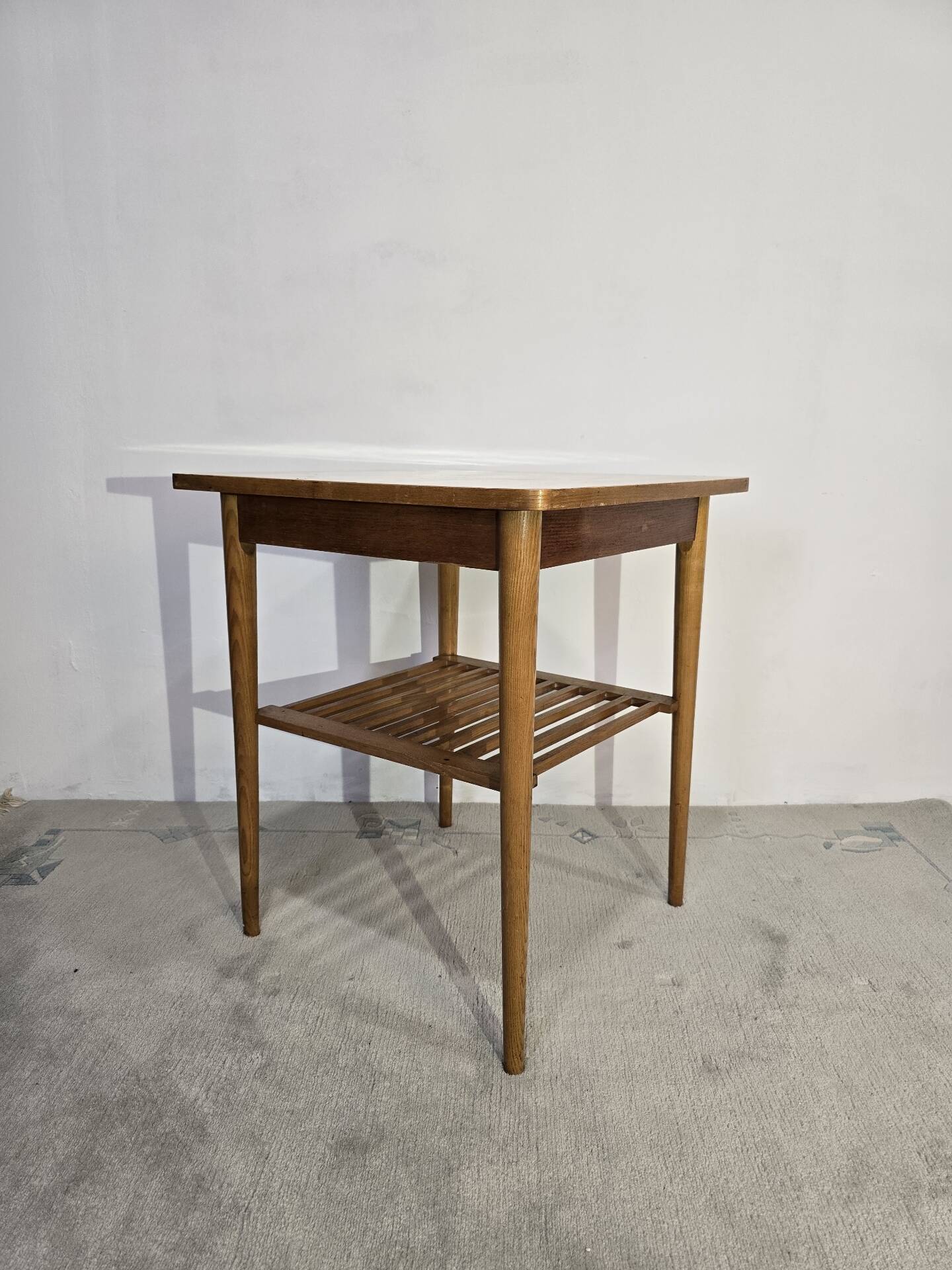 70s Hardwood Coffee Table with Slatted Shelf