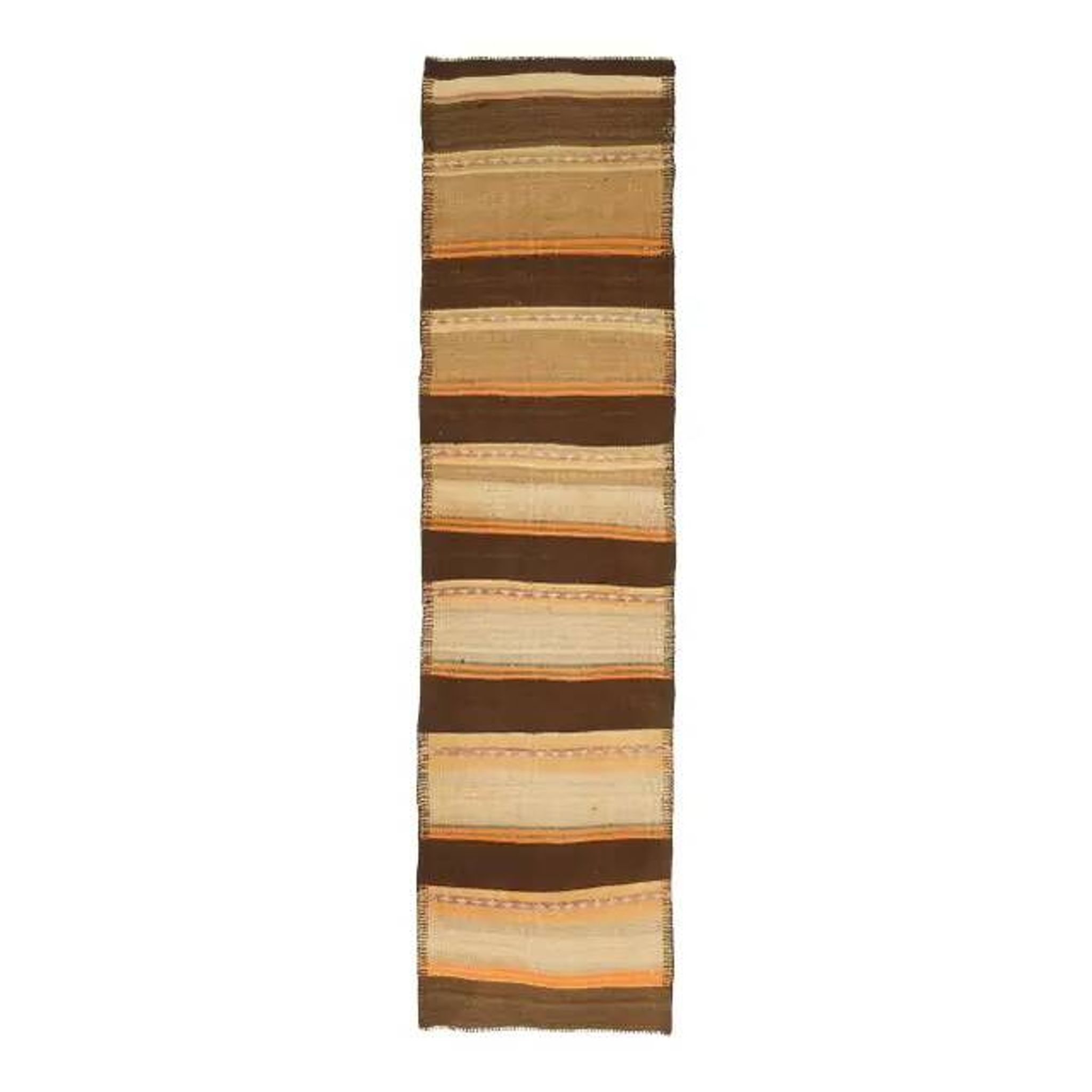 Vintage Turkish Oushak handmade wool cotton beige kilim runner rug 79x303