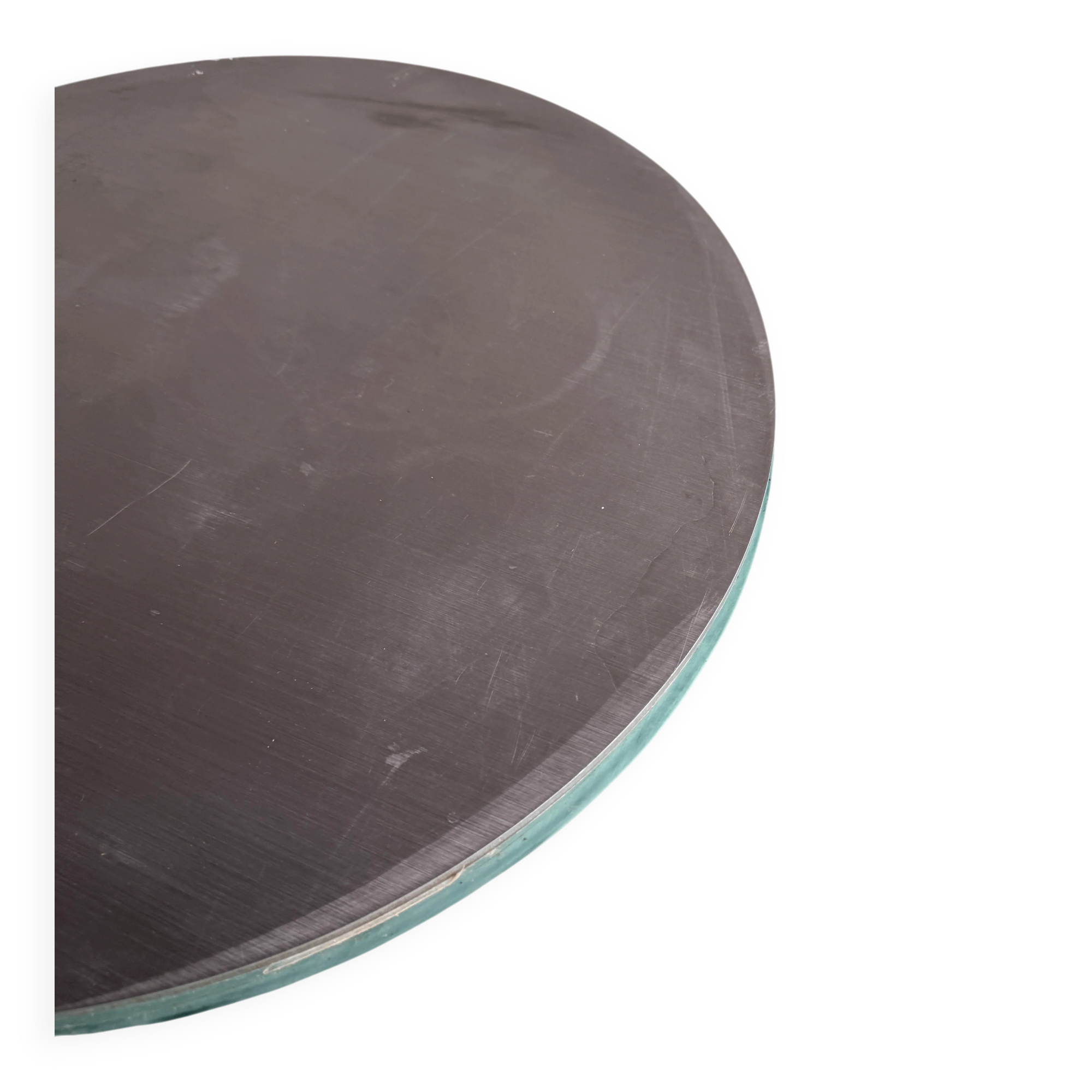 Translucent Frosted Glass Round Dining Table with Brushed Stainless Steel Pedestal — Industrial 1990s