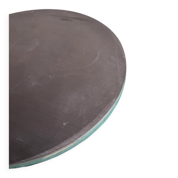 Table de salle à manger ronde en verre dépoli translucide avec pied en acier inoxydable brossé — Style industriel années 1990