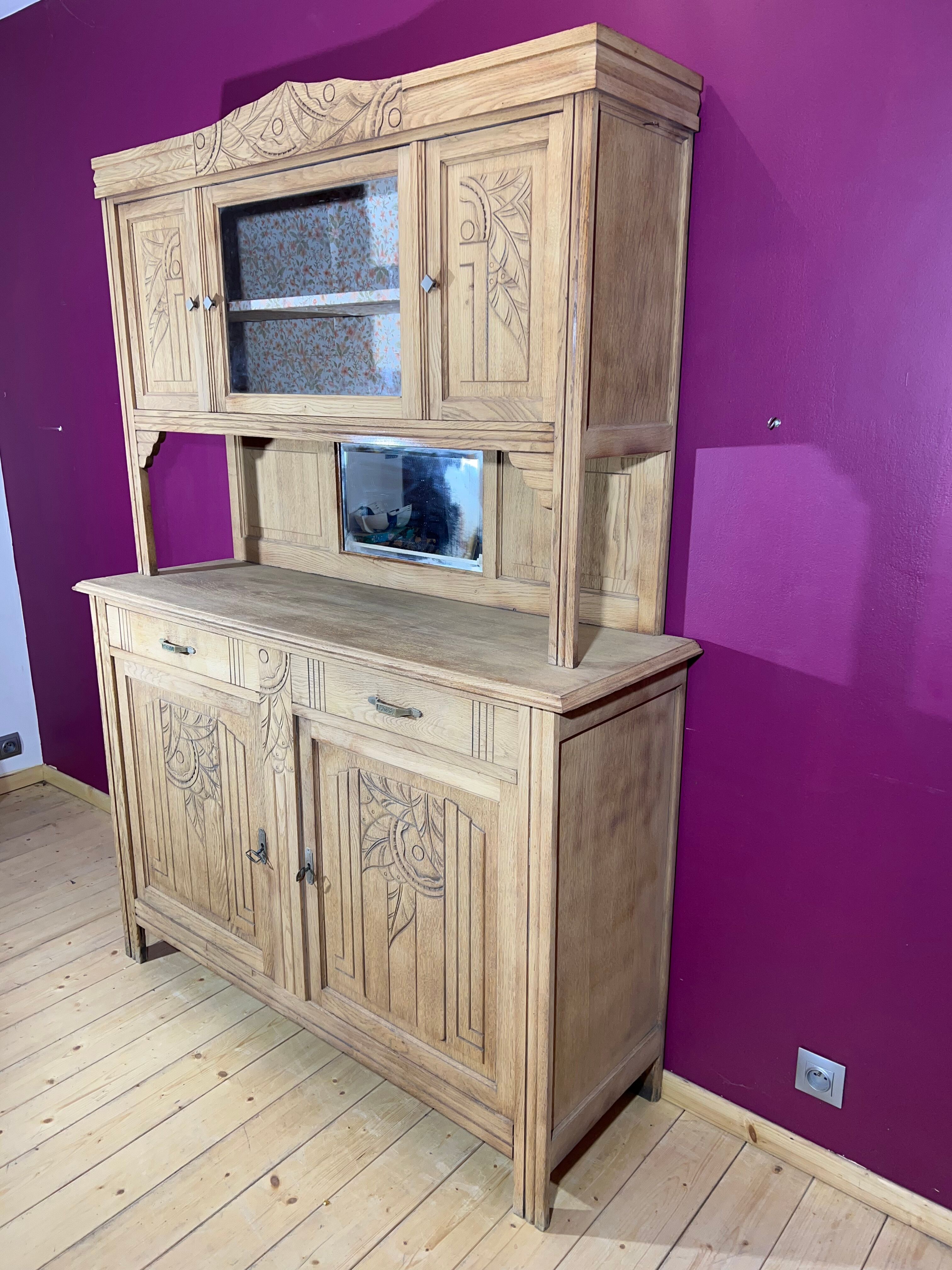 Buffet cupboard in oak brut art deco 1940-50