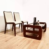 Coffee table in wood and smoked glass