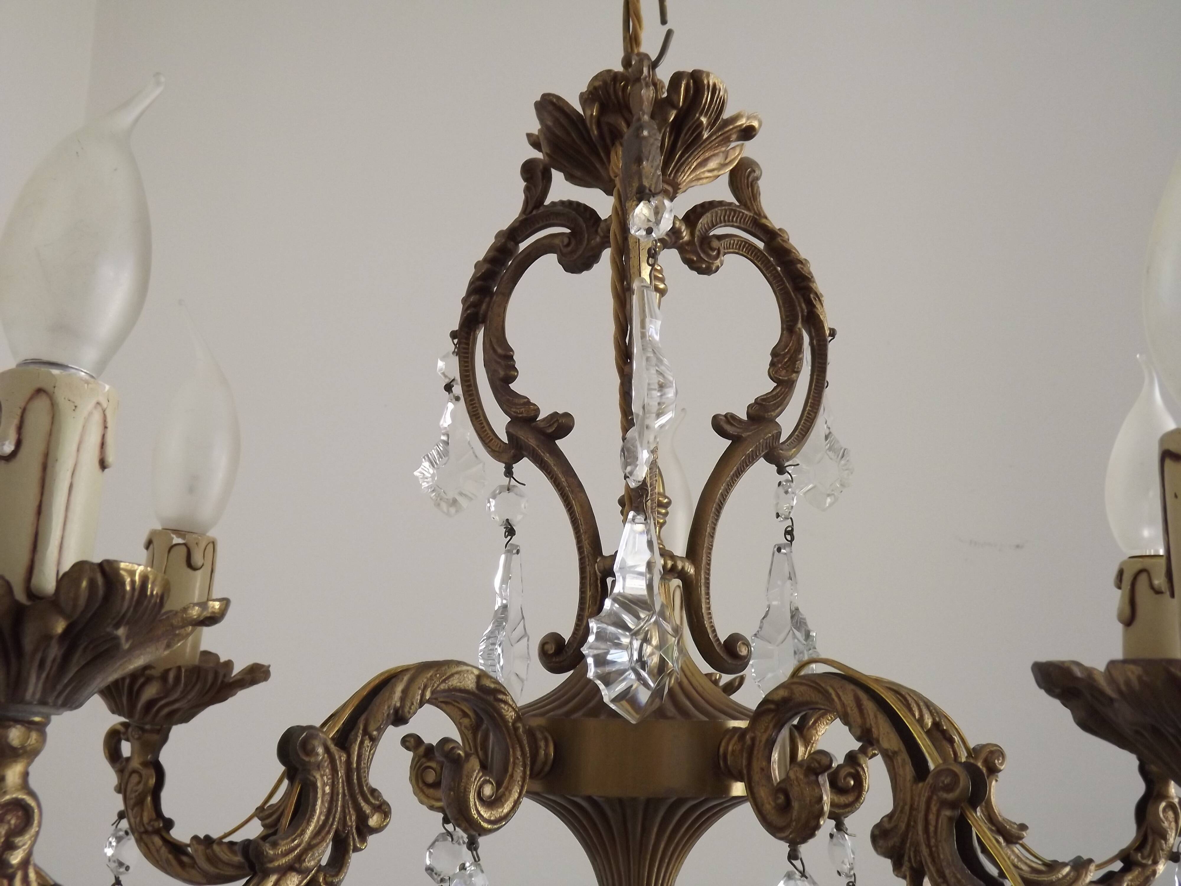 French Art Nouveau 5-Light Bronze 3 sided Crystal Cage Chandelier