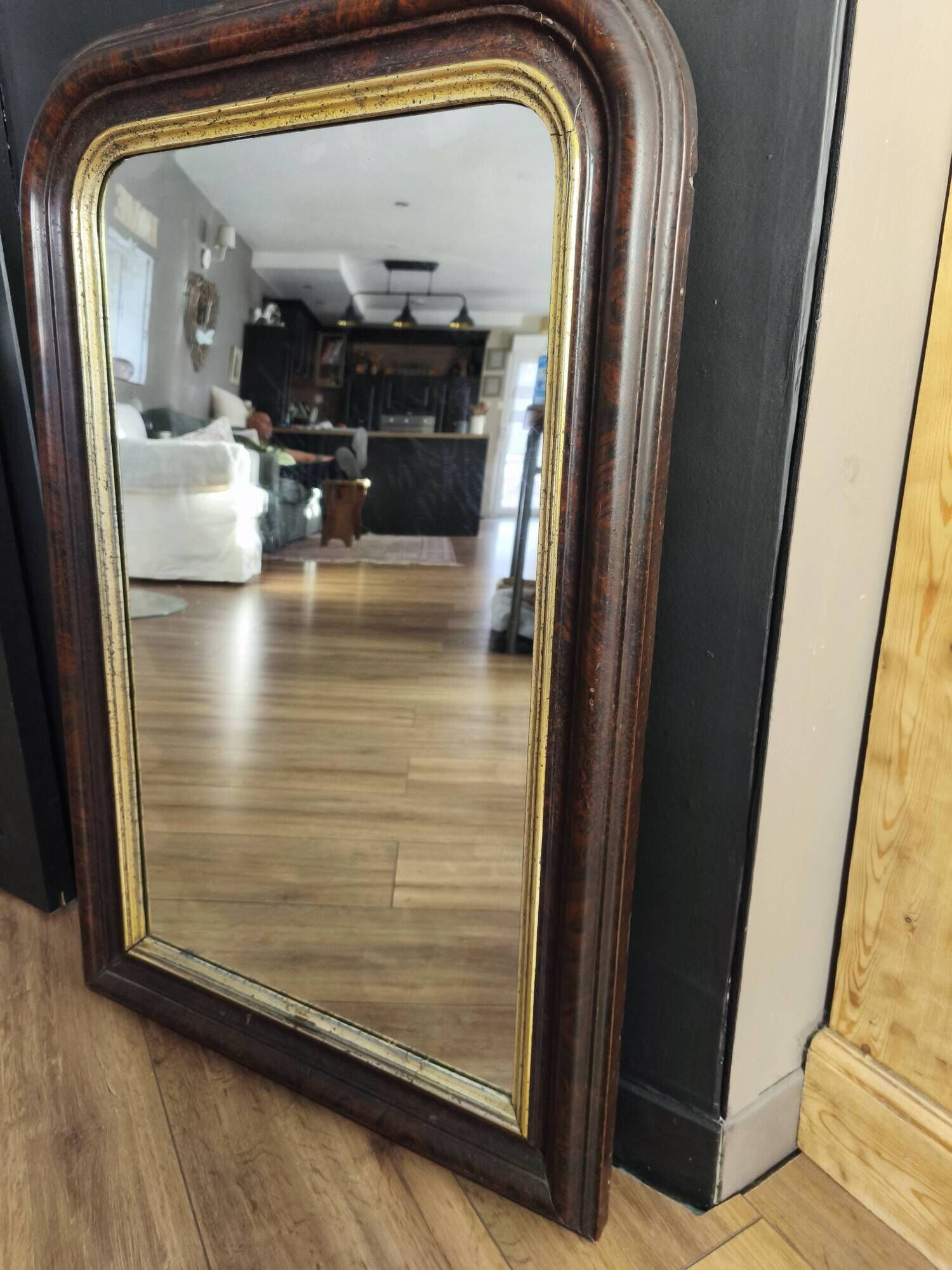 Louis-Philippe mirror in old wood and patinated gilded surround