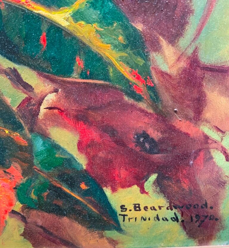 Still life with exotic flowers, oil on panel