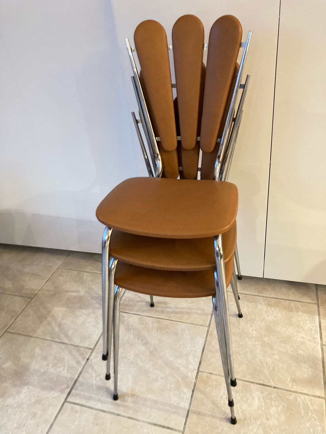 Set of 3 petal chairs Skaï brown