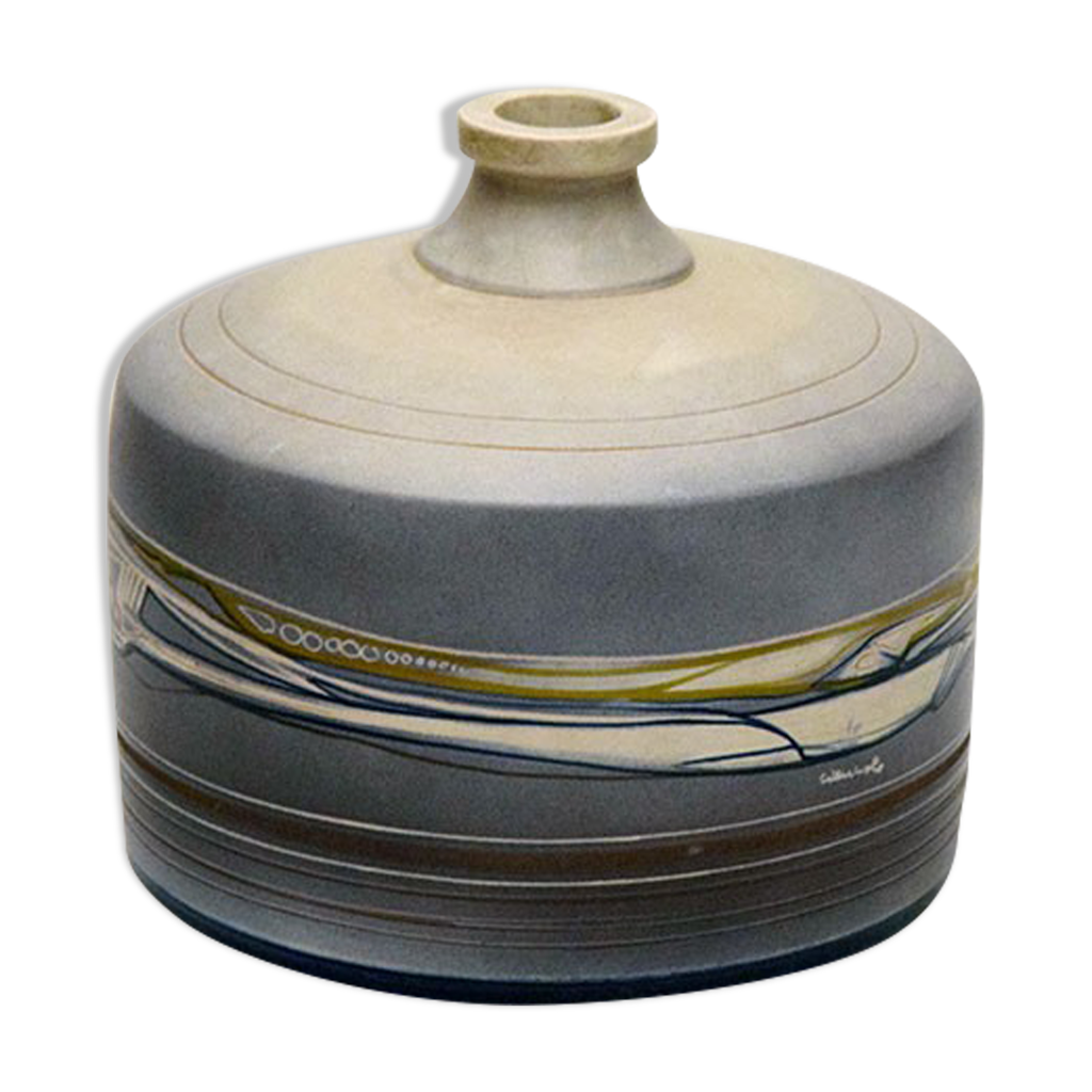 POT ART TERRE Cuite Design Peinture Signé Zilli Ornement Vintage 1997