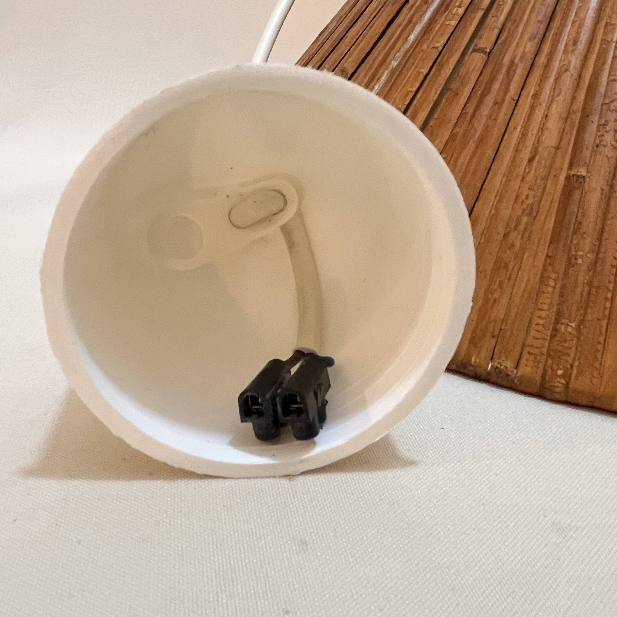 Vintage wicker or rattan conical pendant light from the 70s and 80s, bohemian chic