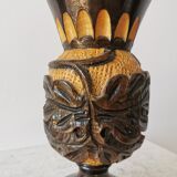 Vintage Hand Carved Wooden Vase: Grapevine Motif, 1970s Yugoslavia