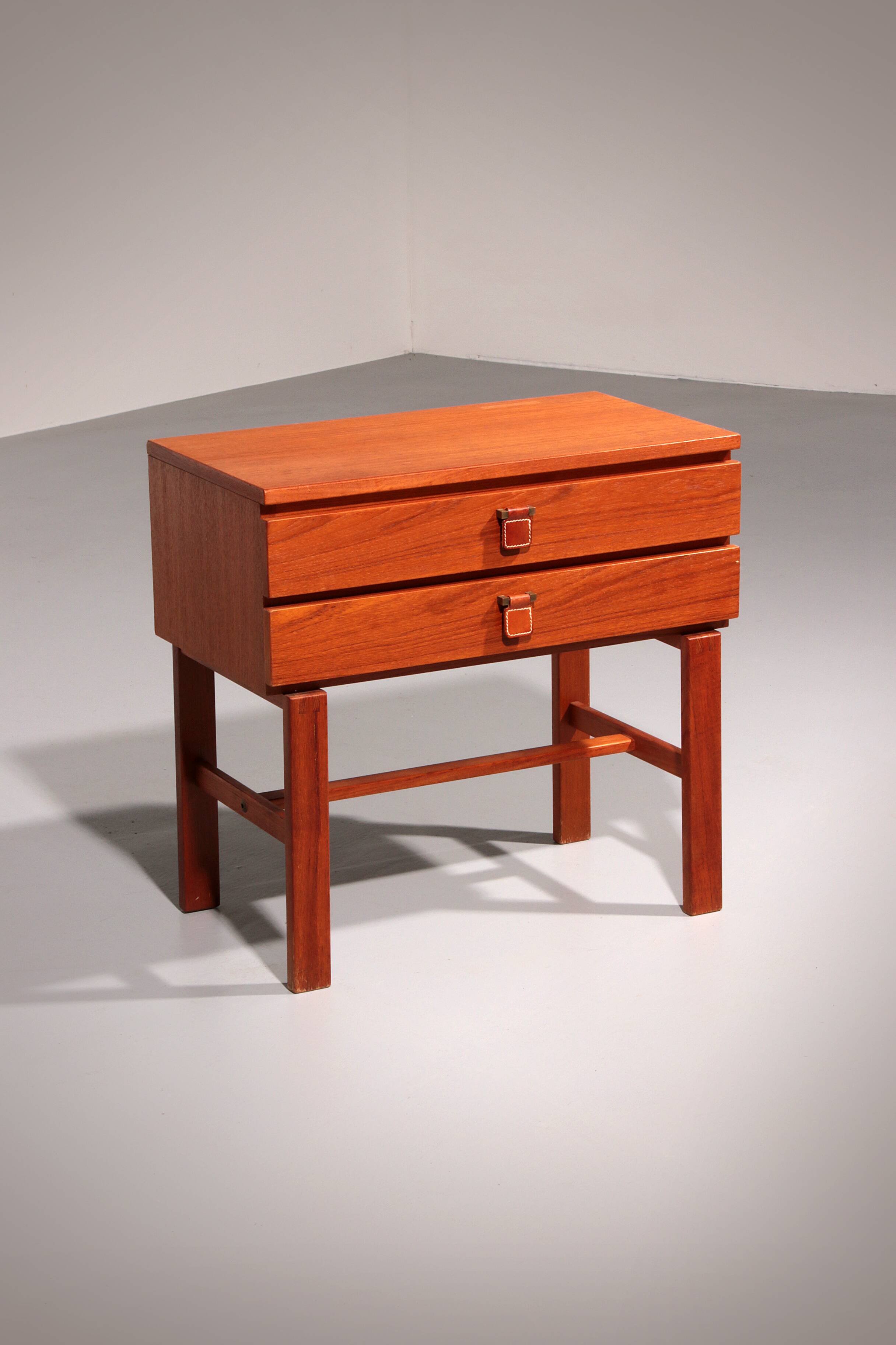 Vintage teak chest of drawers with leather handles by Fröseke Nybrofabrik