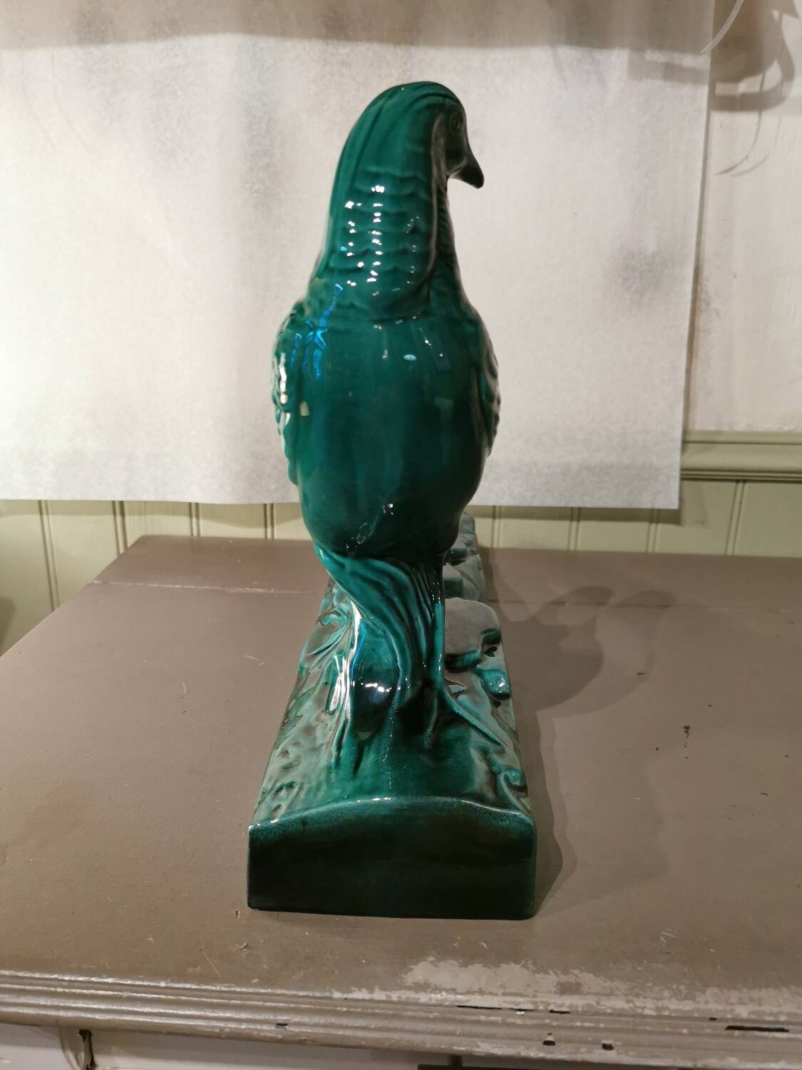 Art Deco Pheasant in Green Ceramic