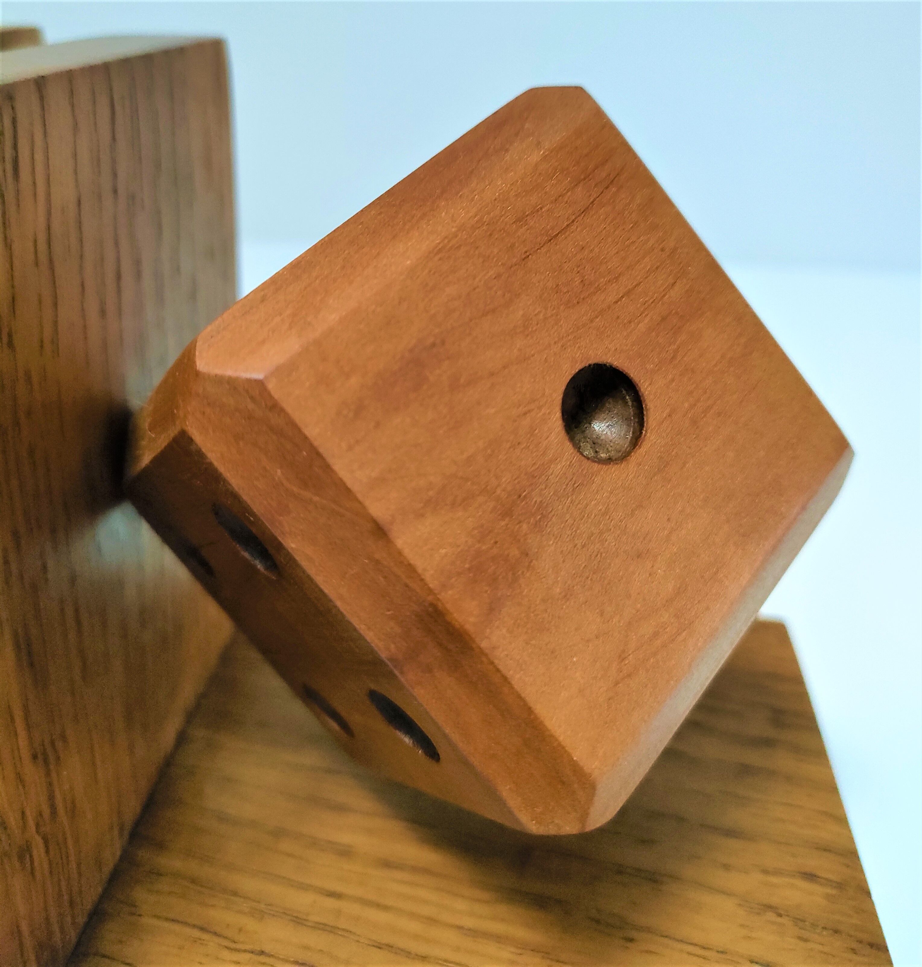 Pair of bookends style Art Deco oak decoration dice