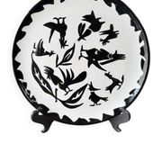 Terracotta plate, Jean Lurçat decorated with a rooster and foliage.