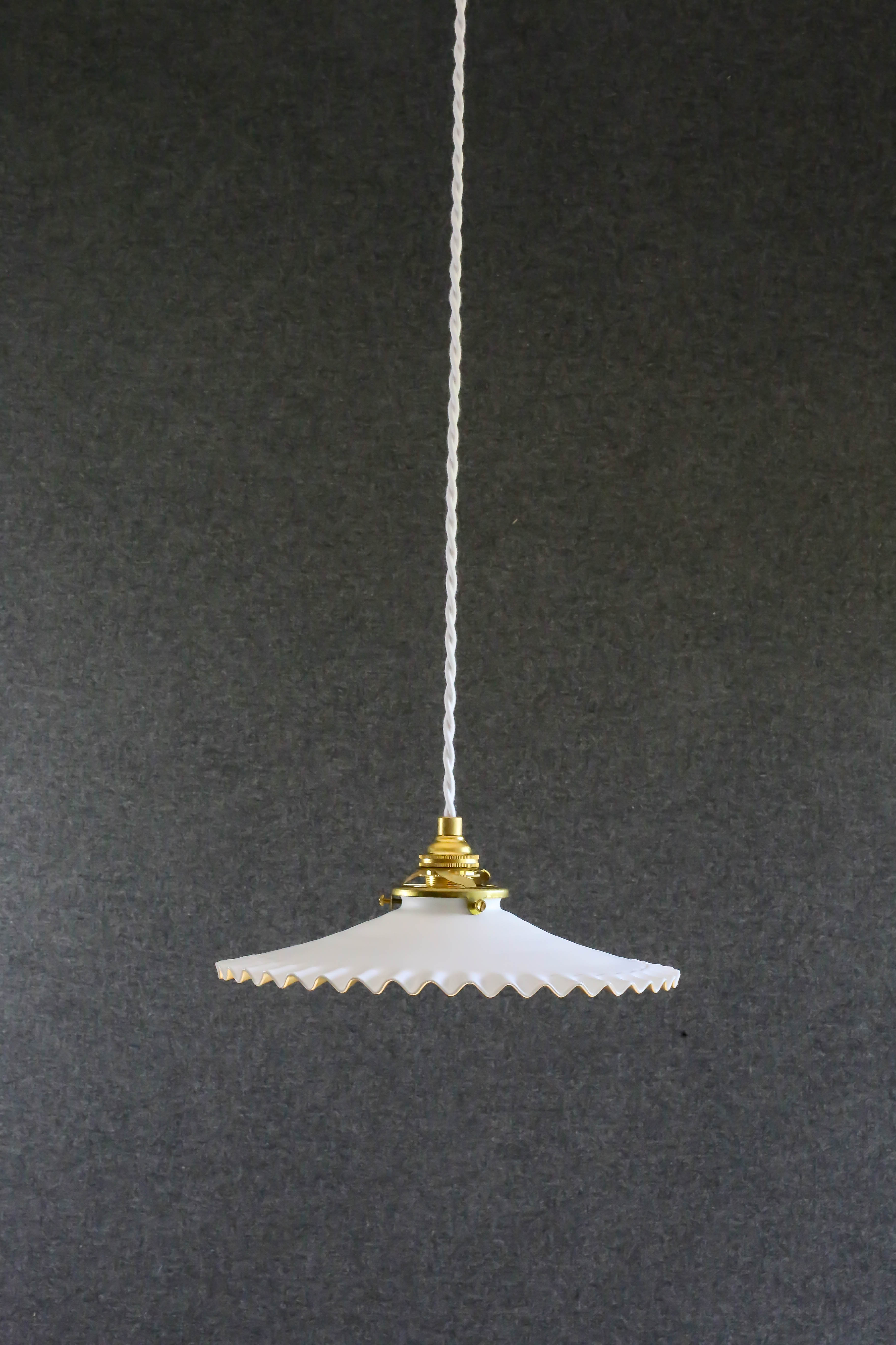 Old opaline pendant lamp painted white and gold - new cable and socket