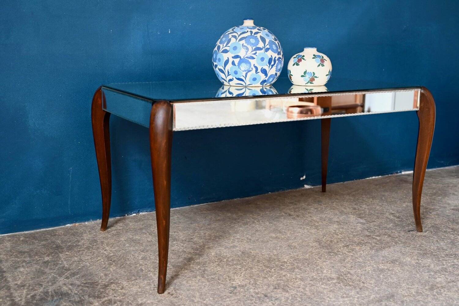 Art Deco coffee table with bevelled mirror from the 1940s, bohemian chic.