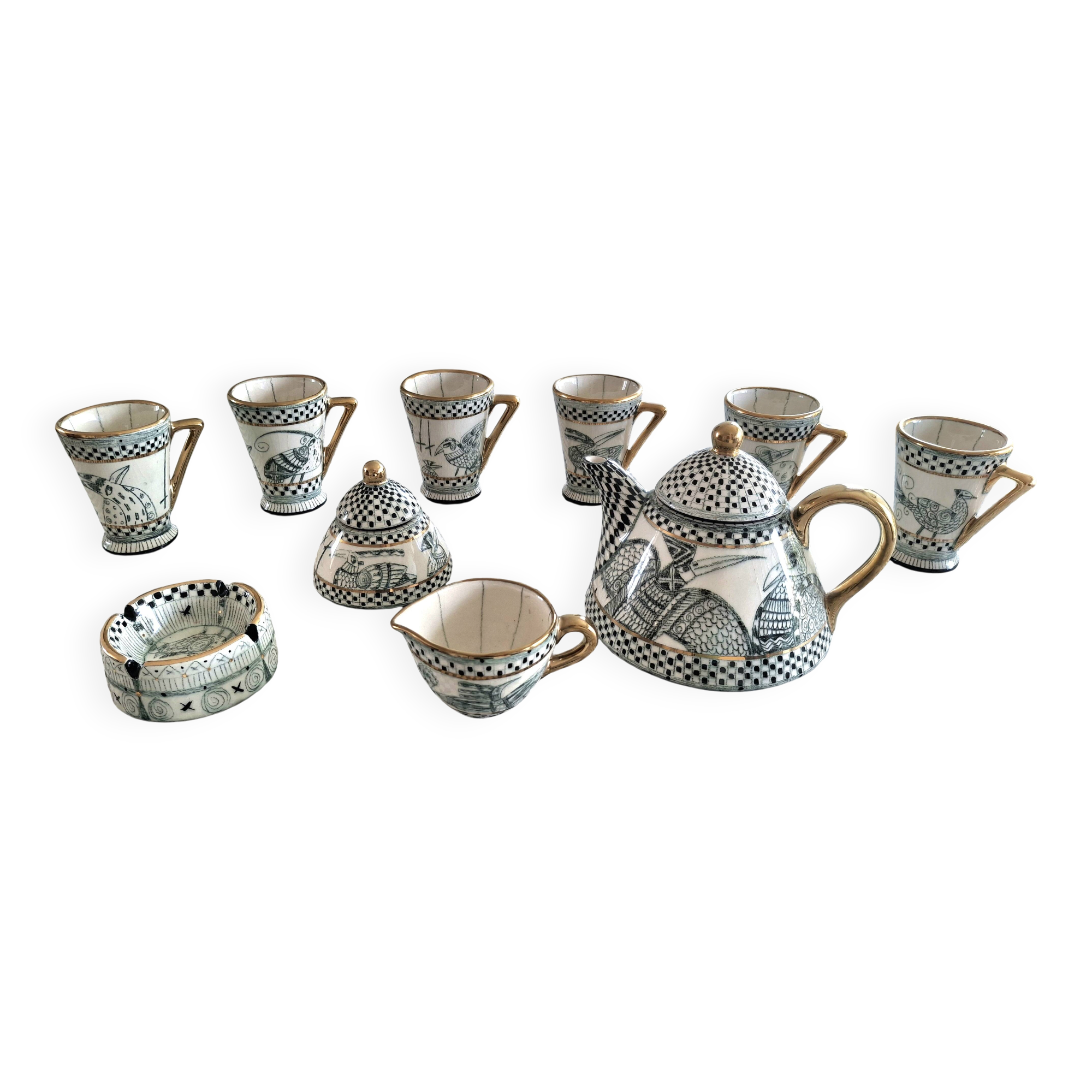 Art ceramic coffee/tea service by linda hojem (1999) - 10 pieces