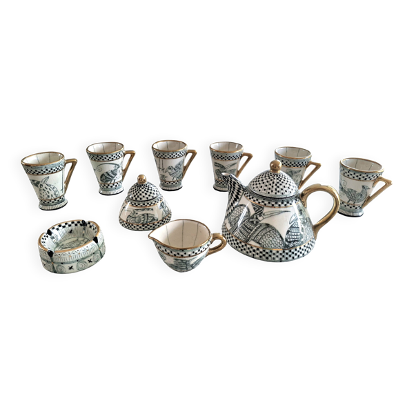 Service à café / thé en céramique d'art linda hojem (1999) - 10 pièces