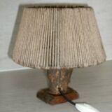 Lampe brutaliste des années 60 en bois et corde