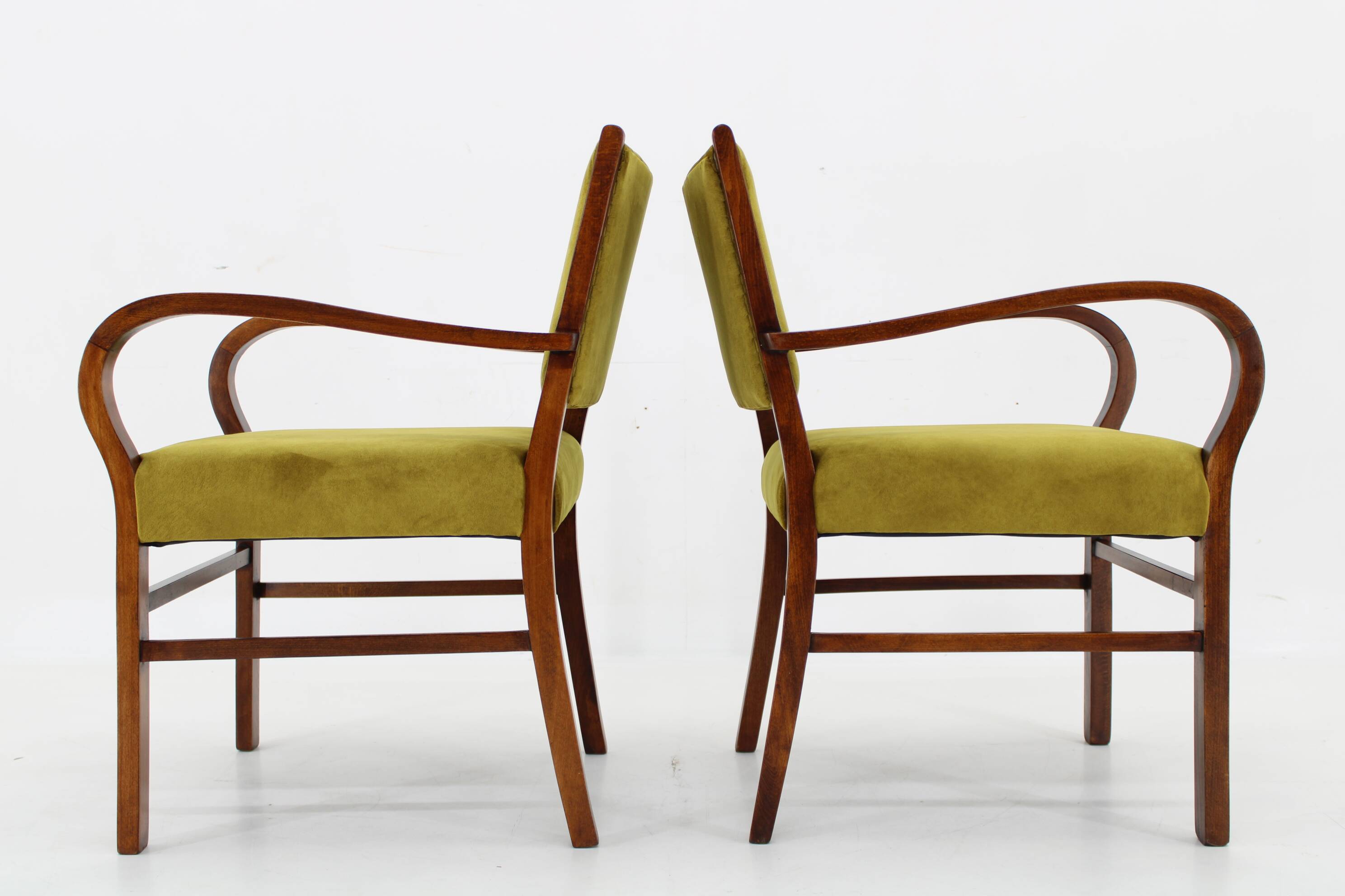 1940s Pair of Restored Beech Art Deco Armchairs ,Czechoslovakia