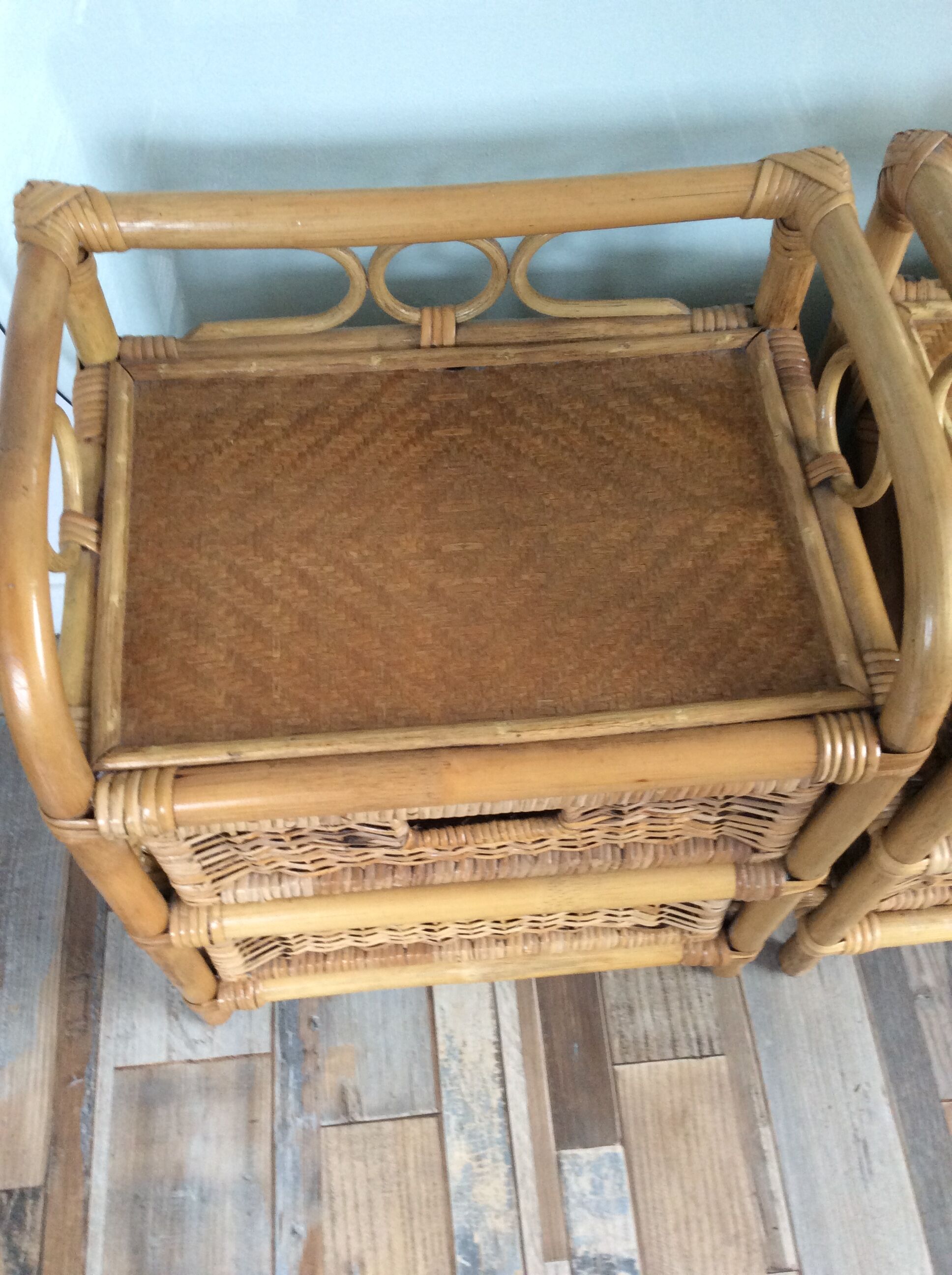 Pair of rattan bedside tables from the 70s