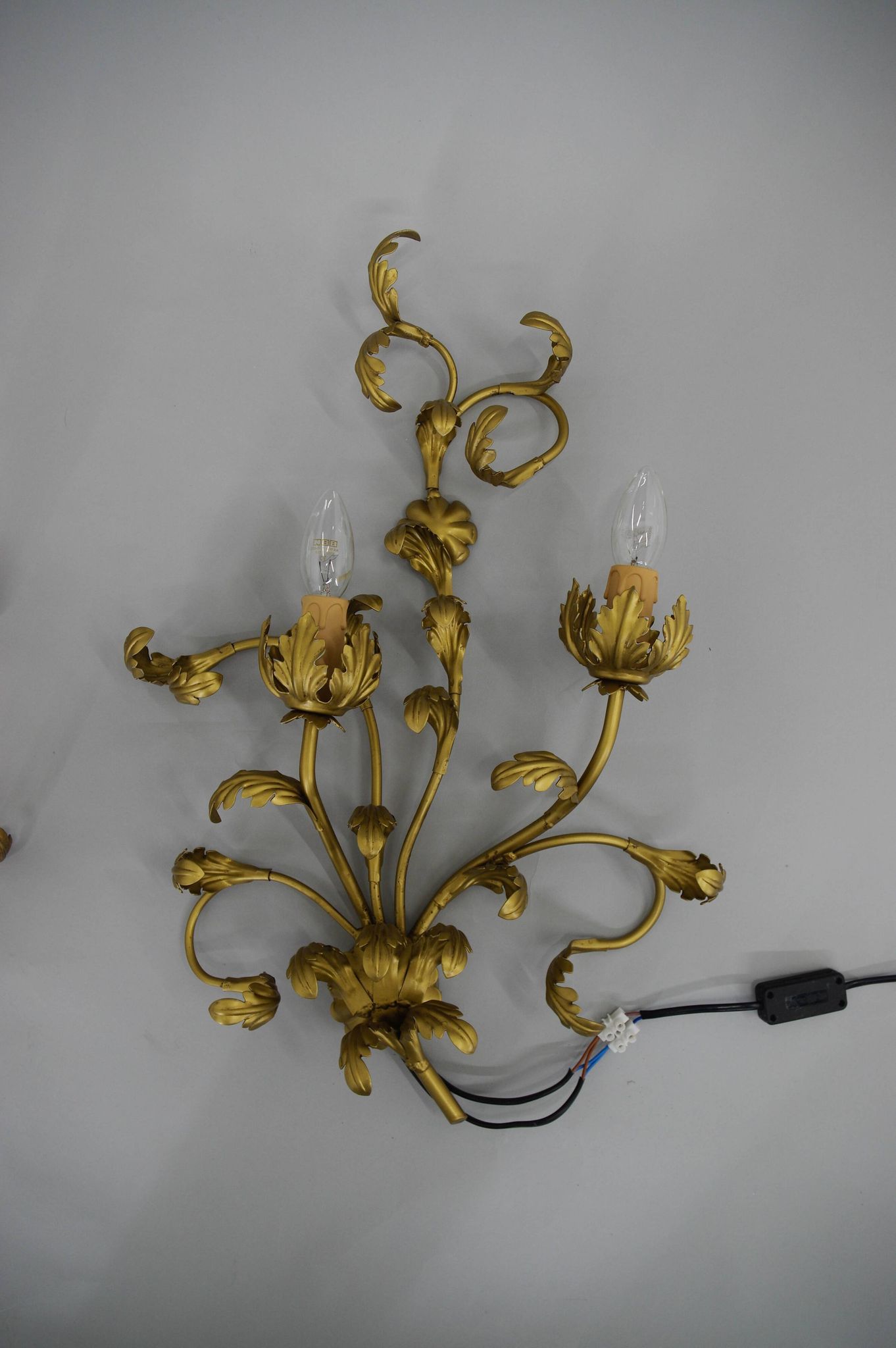 Set of Two Gilt Wall Lamps, Italy, 1960s