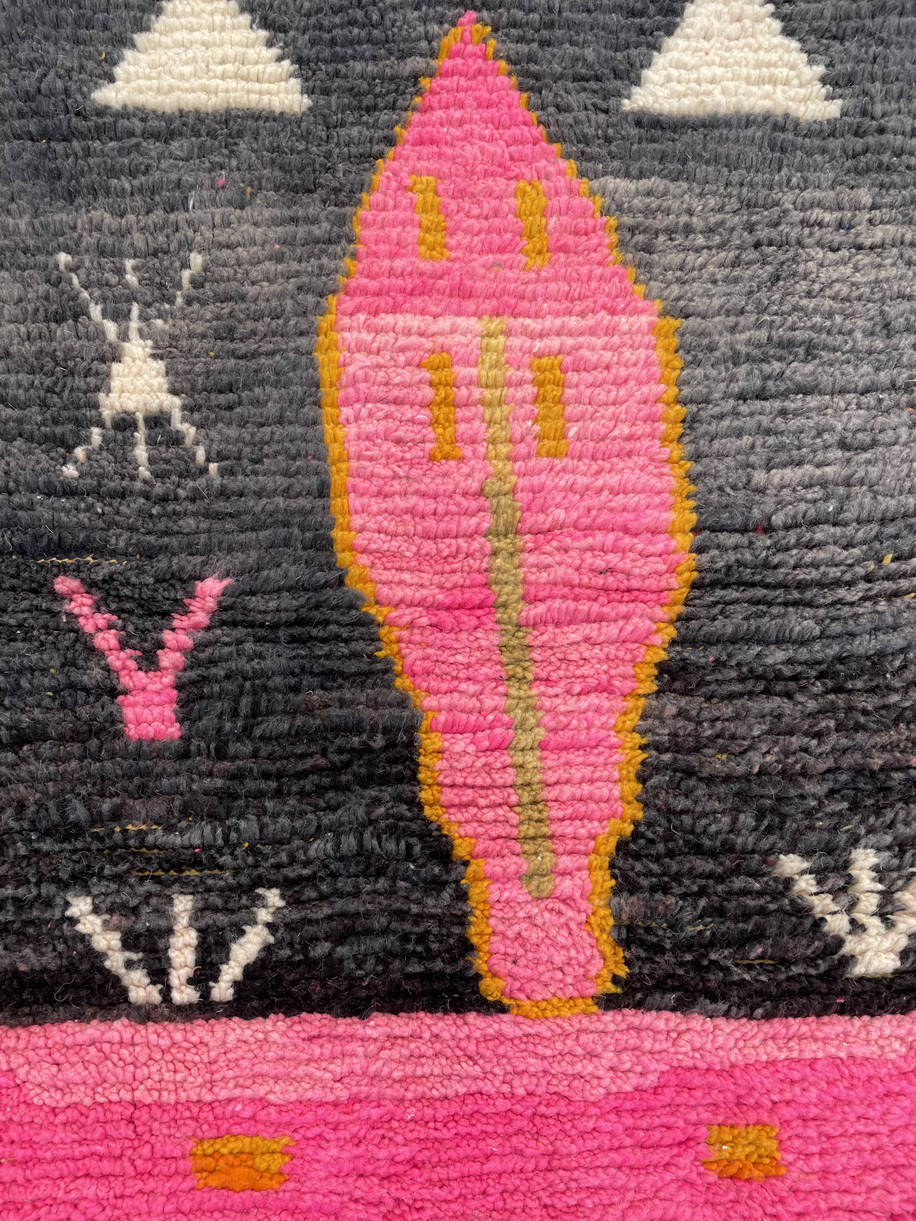 Large pink berber rug in wool boujad new 200x310 cm