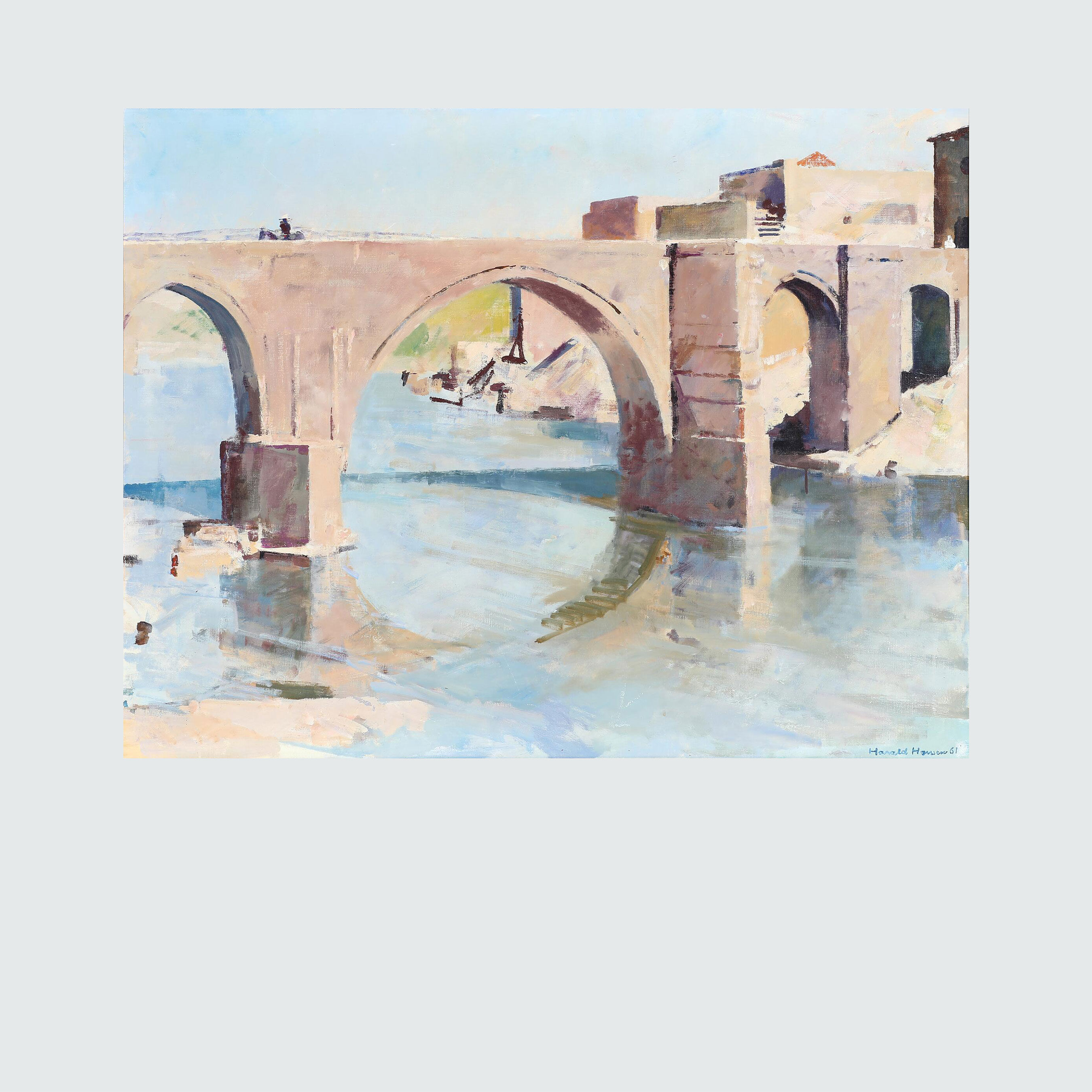 ‘Landscape with bridge’ by Harald Hansen (Danish, 1890 - 1967)