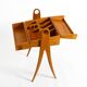 1950s ash wood sewing box, with a hinged top, multiple compartments