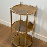 Round silver-plated brass table with triple eglomisé mirror tops from Maison Jansen.